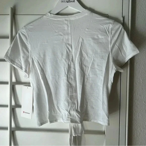 LULULEMON NWT Time to Restore Short Sleeve Cropped Crop Top White Wrap Tie 6 - Picture 9 of 10